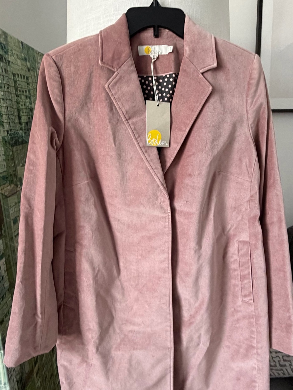 Boden Pink Velvet Trench Coat